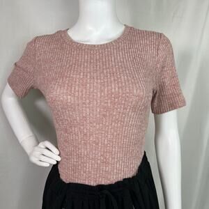 Forever 21 Pink Ribbed Short Sleeve Bodysuit Size Medium